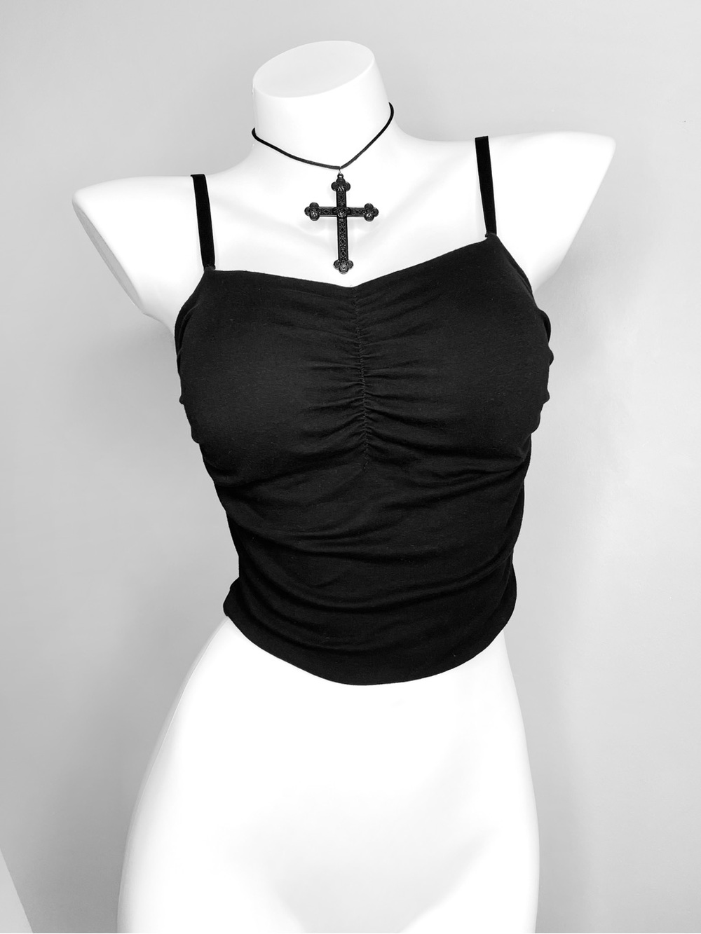 Black Ruched Cropped Cami Top